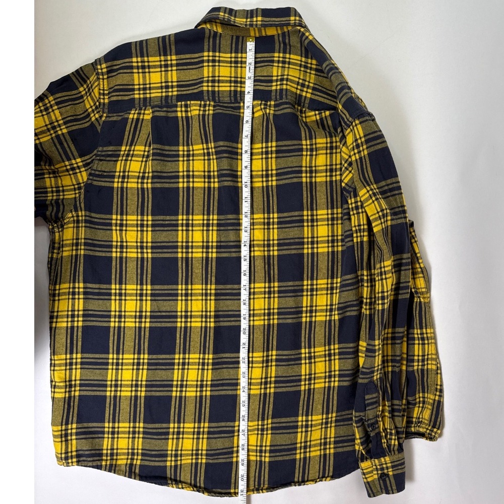 Faded Glory Mens 2XL Yellow Navy Blue Plaid Flannel Shirt Cotton FM46Y049B - Picture 10 of 11